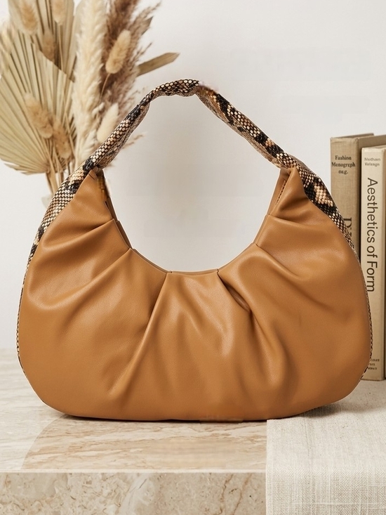 INC International Concepts Handbags - INC International Concepts Women's Camel Leather Snake Trim Hobo Purse